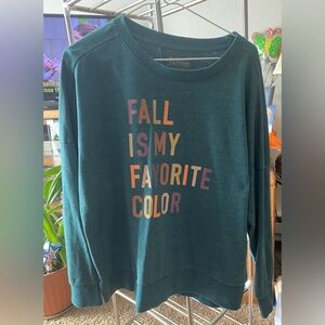 Natural Reflections Teal Sweater with Multicolor Text